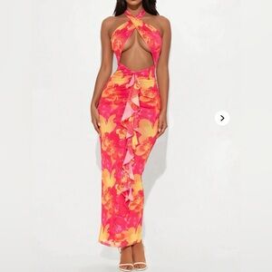 Vibrant Floral Cutout Maxi Dress